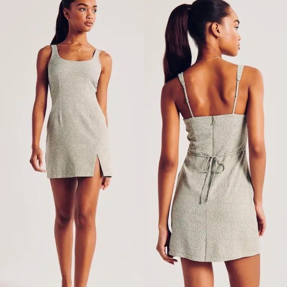 Abercrombie & Fitch • 90s Slip Mini Dress Green Floral Stretch Crepe Fabric Sz M